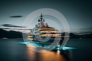 Generative AI illustration of superyacht at night