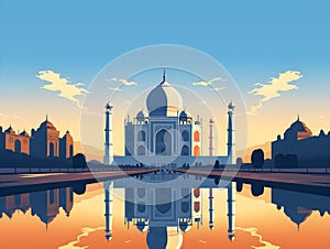 Generative AI Illustration, Taj Mahal is a palace in India.