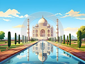 Generative AI Illustration, Taj Mahal is a palace in India.