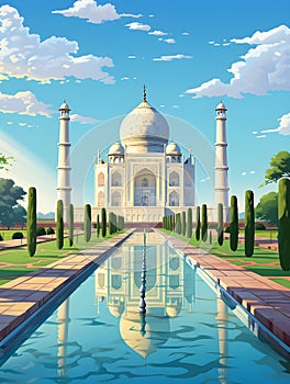 Generative AI Illustration, Taj Mahal is a palace in India.