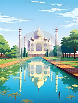 Generative AI Illustration, Taj Mahal is a palace in India.