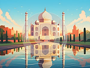 Generative AI Illustration, Taj Mahal is a palace in India.