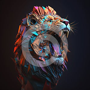 Generative AI illustration vibrant portrait of phantasmal irridescent Lion side profile photo
