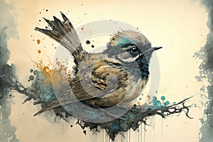 Generative AI illustration of watercolour painting of collared fantail bird