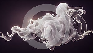 Generative AI illustration of White curve fog, smoke, clouds, fire and dark background with spotlight. Abstract illustration art.