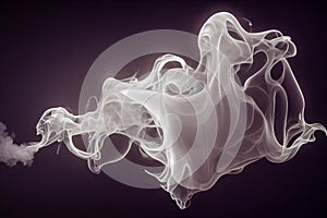 Generative AI illustration of White curve fog, smoke, clouds, fire and dark background with spotlight. Abstract illustration art.