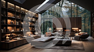 Generative ai illustration of Wonderful Minimalist bedroom with large windows