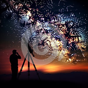 Generative AI illustrations, Astronomical telescope for observing stars, planets, Moon, celestial objects in the sky.