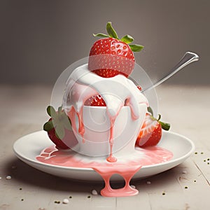 Generative Ai illustrations, Fresh cream with fresh straberry and mascarpone cream