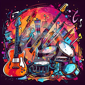 Generative AI illustrations, World Music Day, banner to celebrate International Rock Day