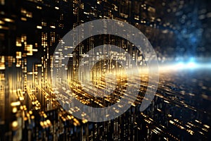 Generative AI Image of Abstract Modern Technology Background with Golden Binary Code Data