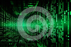 Generative AI Image of Abstract Technology Background with Green Binary Matrix Data on Computer