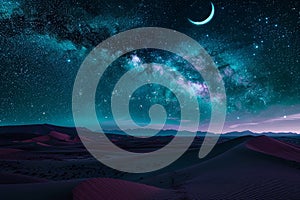 Generative AI Image of Arabian Desert View with Milky Way Galaxy in Calm Night