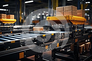 Generative AI Image of Automated Roller Conveyor System for Moving Carton Boxes in Factory