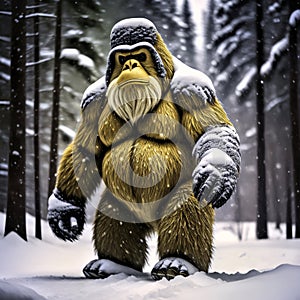 Generative AI image of Big Foot in the snow