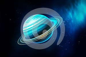 Generative AI Image of Blue Planet Uranus with Ring in Outer Space