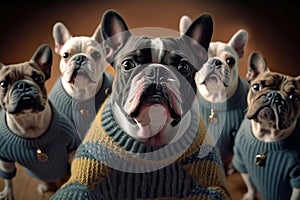 Generative Ai image of a boston terrier in a sweater taking a selfie