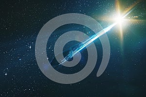 Generative AI Image of Bright Comet with Stars in Outer Space Sky