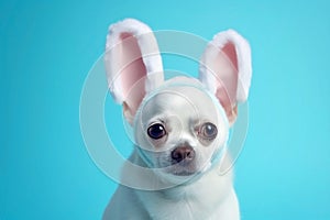 Generative Ai image of a chihuahua wearing easter bunny ears