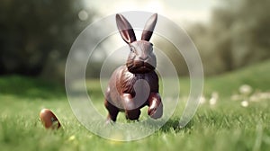 Generative Ai image of a chocolate easter bunny in grass