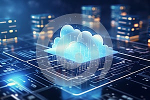 Generative AI Image of Cloud Computing Technology with Circuit Network for Business Data Storage