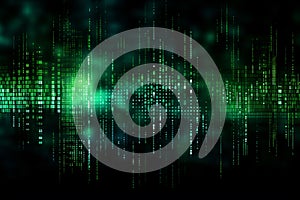 Generative AI Image of Digital Technology Concept with Green Binary Code Data on Computer Screen