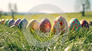 Generative AI image of easter eggs in a row