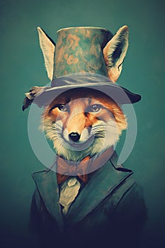 Generative AI image of a fox wearing a hat