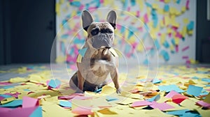 Generative Ai image of a french bulldog with sticky notes