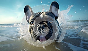 Generative Ai image of a french bulldog swimming