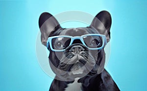 Generative Ai image of a french bulldog wearing reading glasses