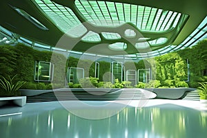 futuristic recreational room with environmental friendly theme