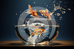 Generative AI Image of Goldfish Jumping Out of Water in Aquarium Bowl