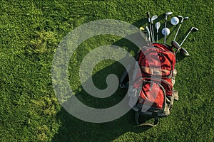 Generative AI Image of Golf Ball Sticks in Sport Bag with Copy Space on Field Background