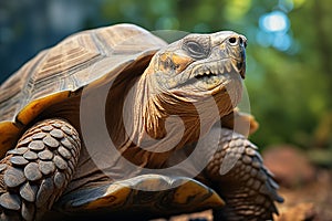 Generative AI Image of Great Tortoise Standing in Wild Nature at Bright Day
