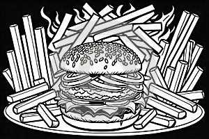 Generative AI image of a hamburger and fries