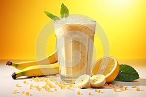 Generative AI Image of Homemade Banana Juice in a Glass with Pulpy Orange