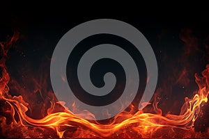 Generative AI Image of Hot Burning Fire with Blank Space on Dark Background