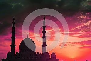 Generative AI Image of Islamic Mosque Building at Sunset in Commemoration of Muharram Asyura Month photo