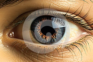 Generative AI Image of Macro Shot of Beautiful Grayish Black Human Eye and Light Skin