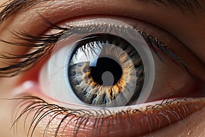Generative AI Image of Macro Shot of Beautiful Human Eye with Grayish Black Lens