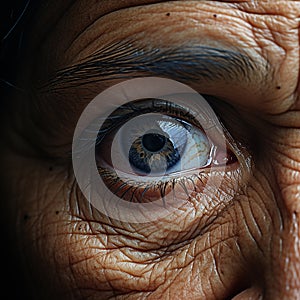 Generative AI Image of Macro Shot of a Grandmother Eye with Beautiful Blue Lens