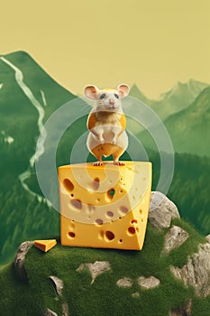 Generative AI image of a mouse standing on cheese