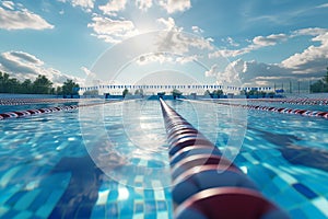 Generative AI Image of Outdoor Sport Swimming Pool Landscape in Bright Day