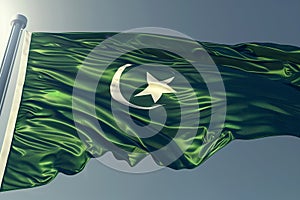 Generative AI Image of Pakistan Independence Flag Fluttering in Clear Sky