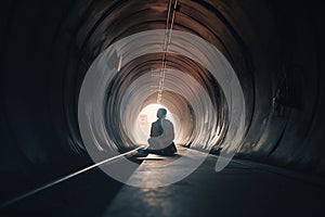 Generative Ai image of a person in silhoutte in a tunnel