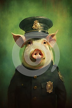 Generative AI image of a pig in police uniform