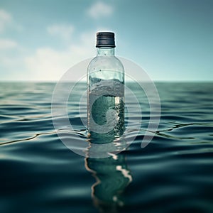 Generative AI image of a plastic bottle in the water