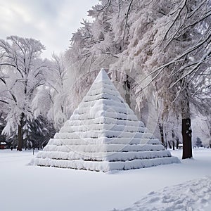 Generative AI image of a pyramid covered in snow