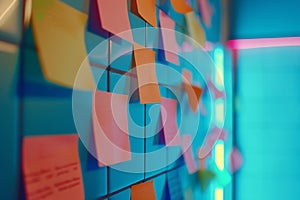 Generative AI Image of Sheets of Sticky Notes Sticked on the Ceramic Wall